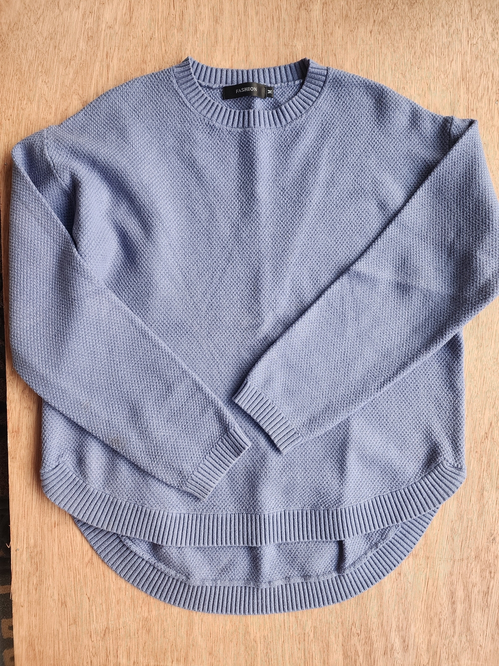 FASHION Blue Textured Seed Stitch Knit Pullover Sweater Size M